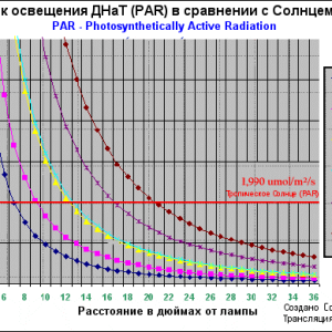 Irradiance Graph Of High Pressure Sodium (PAR) Vs Sun (PAR)