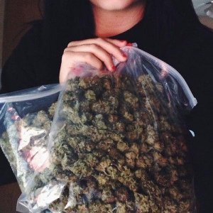 Много конопли и радостная улыбка девушки